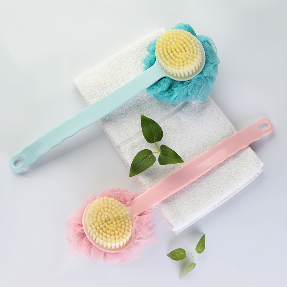 Double Sided Back Brush Shower Brush Long Handle for Shower Wet Dry Brush Body Rubbing Washing Brush
