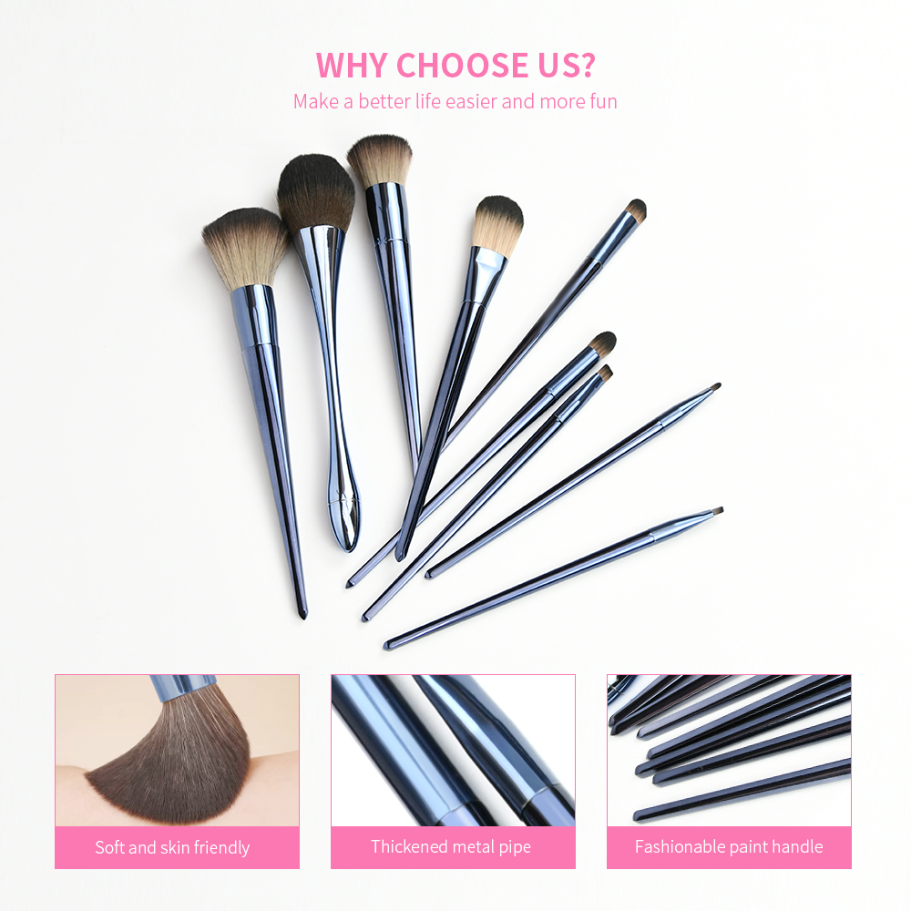 9Pcs Synthetic Bristle Foundation Makeup Brush Set