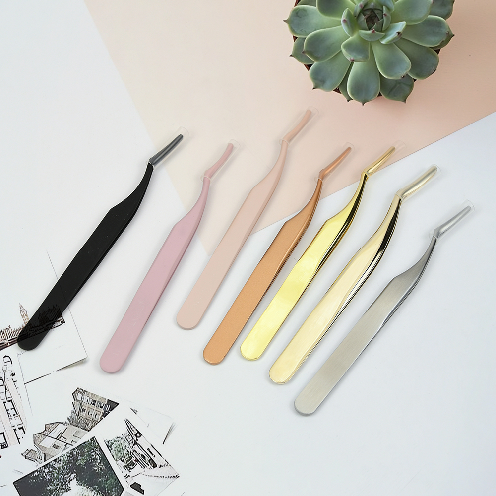 DIY False Eyelash Applicator Tool Curved Eyelash Tweezers For Cluster Lash Strip Lashes