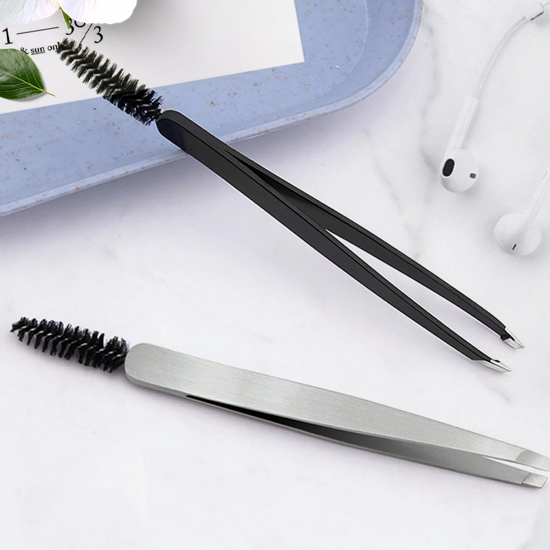 Double Head Beauty Care Tools Eyebrow Comb Brush 2 in 1 Eyebrow Tweezers