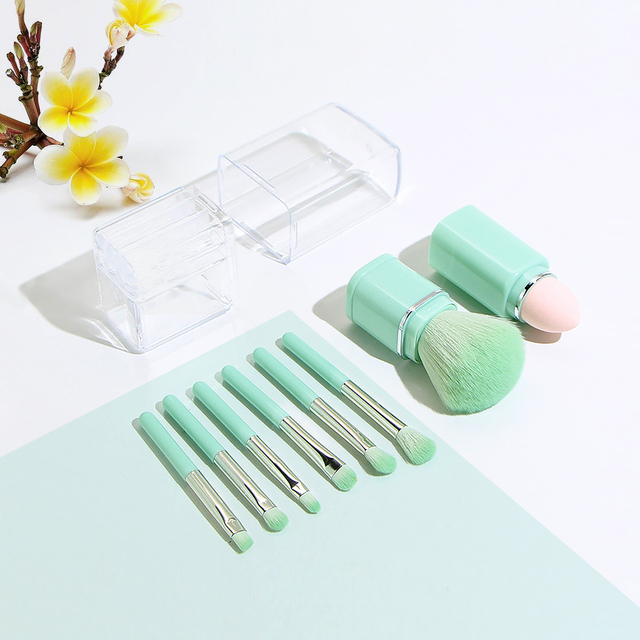 Mini Makeup Brush Set with Clear Plastic Storage Box
