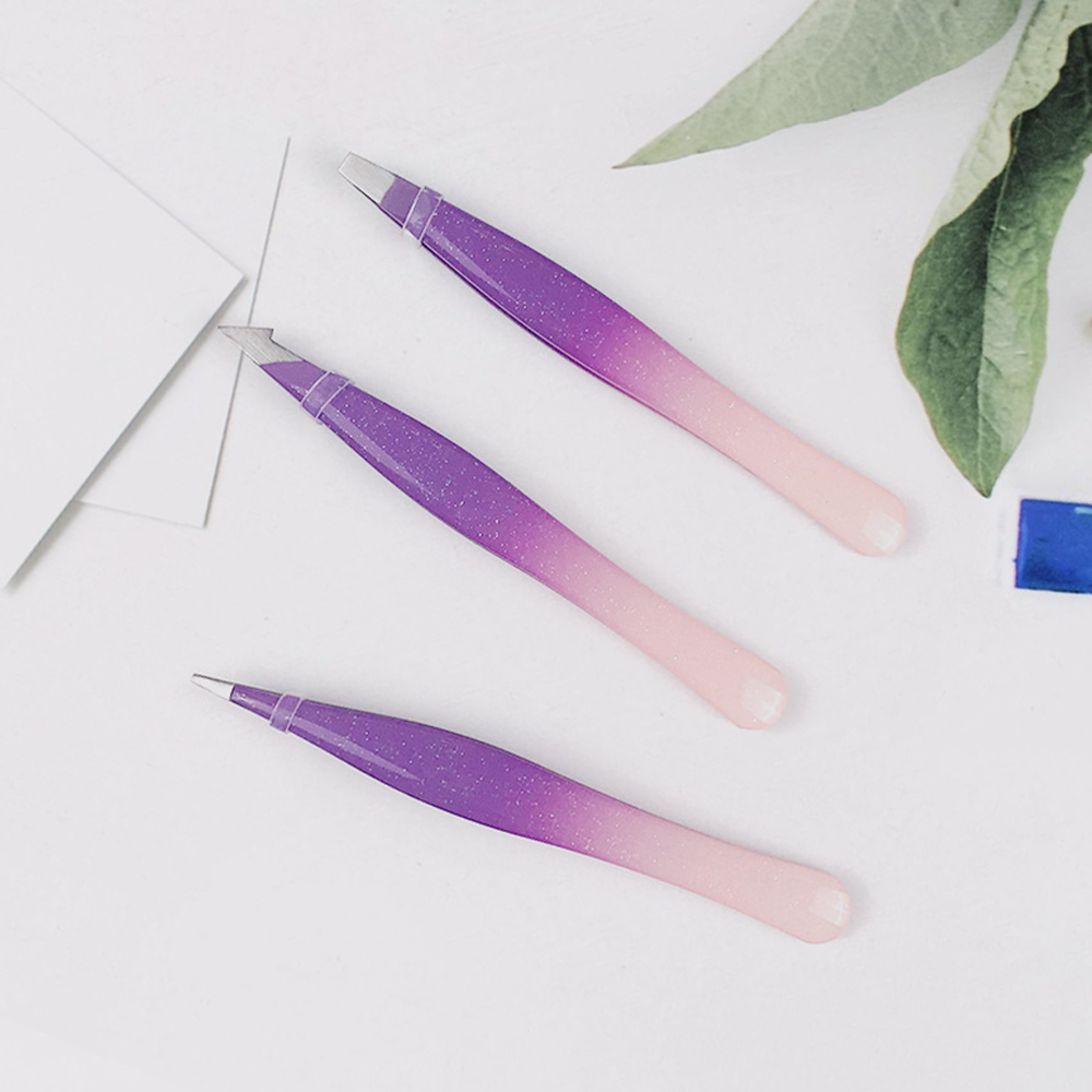 Hot Sales Slanted Tip Lash Tweezers Set With Gradient Color Painting Eyelash Tweezers