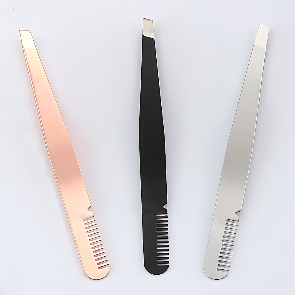 Double Ended Slant Lash Tweezers With Comb