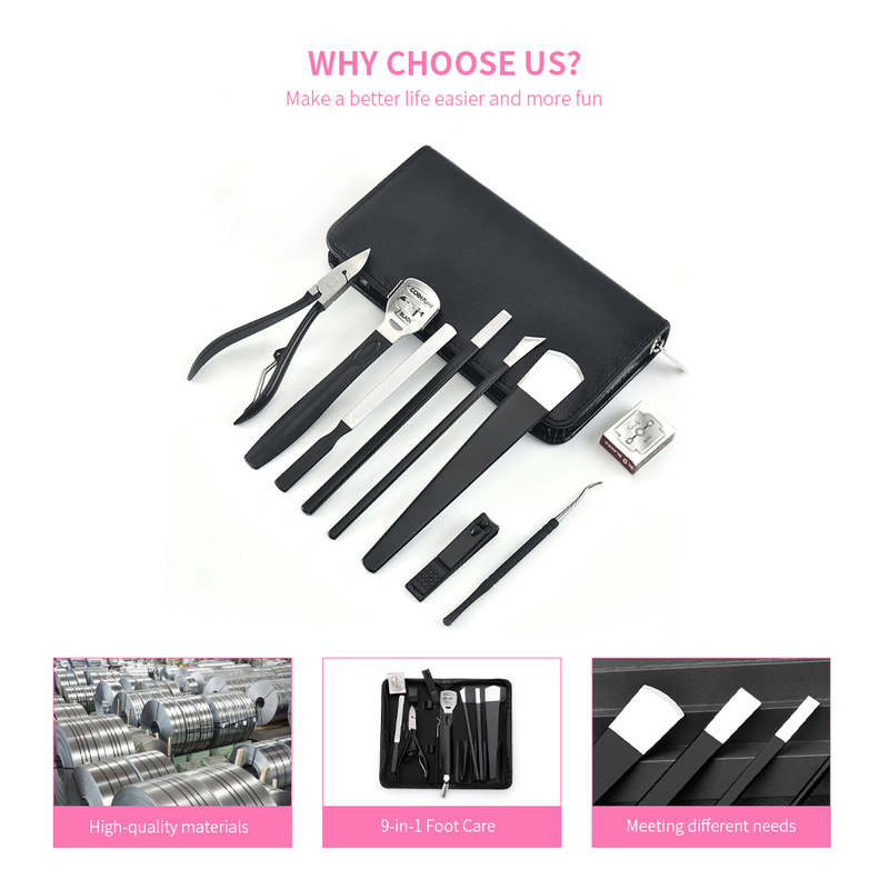 9Pcs black personal foot care grooming kit
