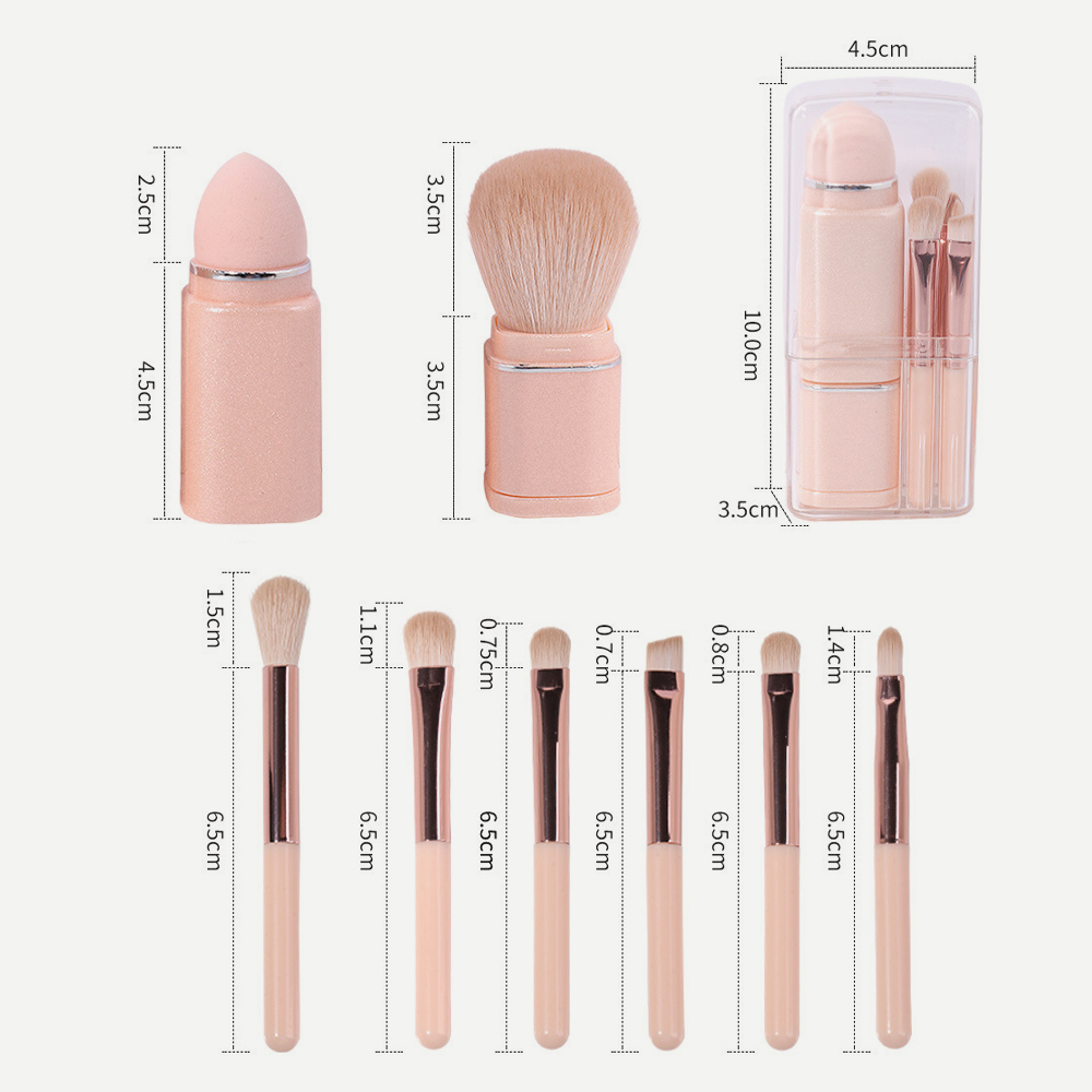 Mini Makeup Brush Set with Clear Plastic Storage Box