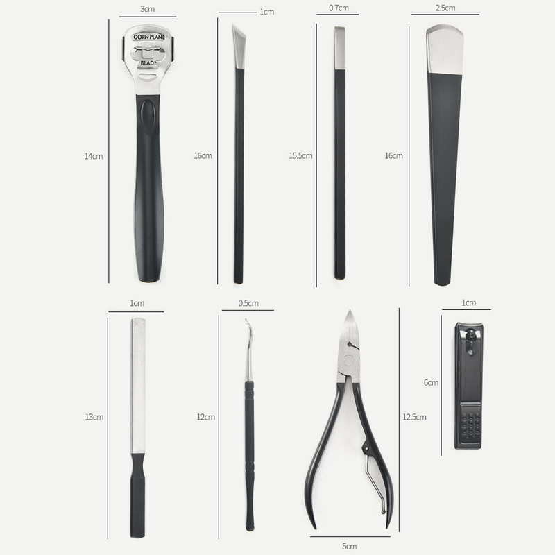 9Pcs black personal foot care grooming kit