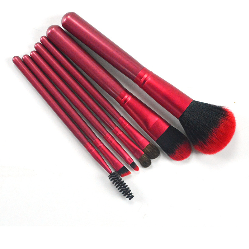 7pcs Red Handle Makeup Brush Set with PU Bag