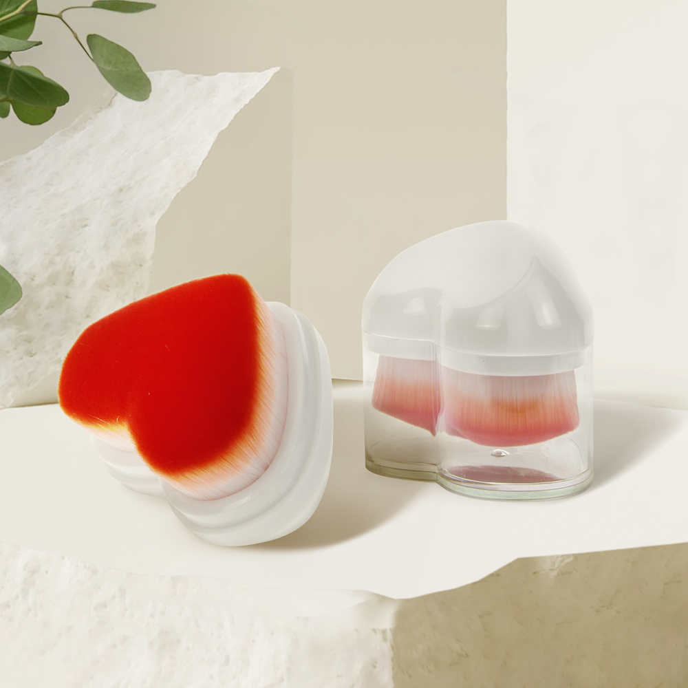 Pink Heart Kabuki Single Makeup Brush Travel Foundation Brush Mirror Set Dustproof BB Cream Makeup Brush