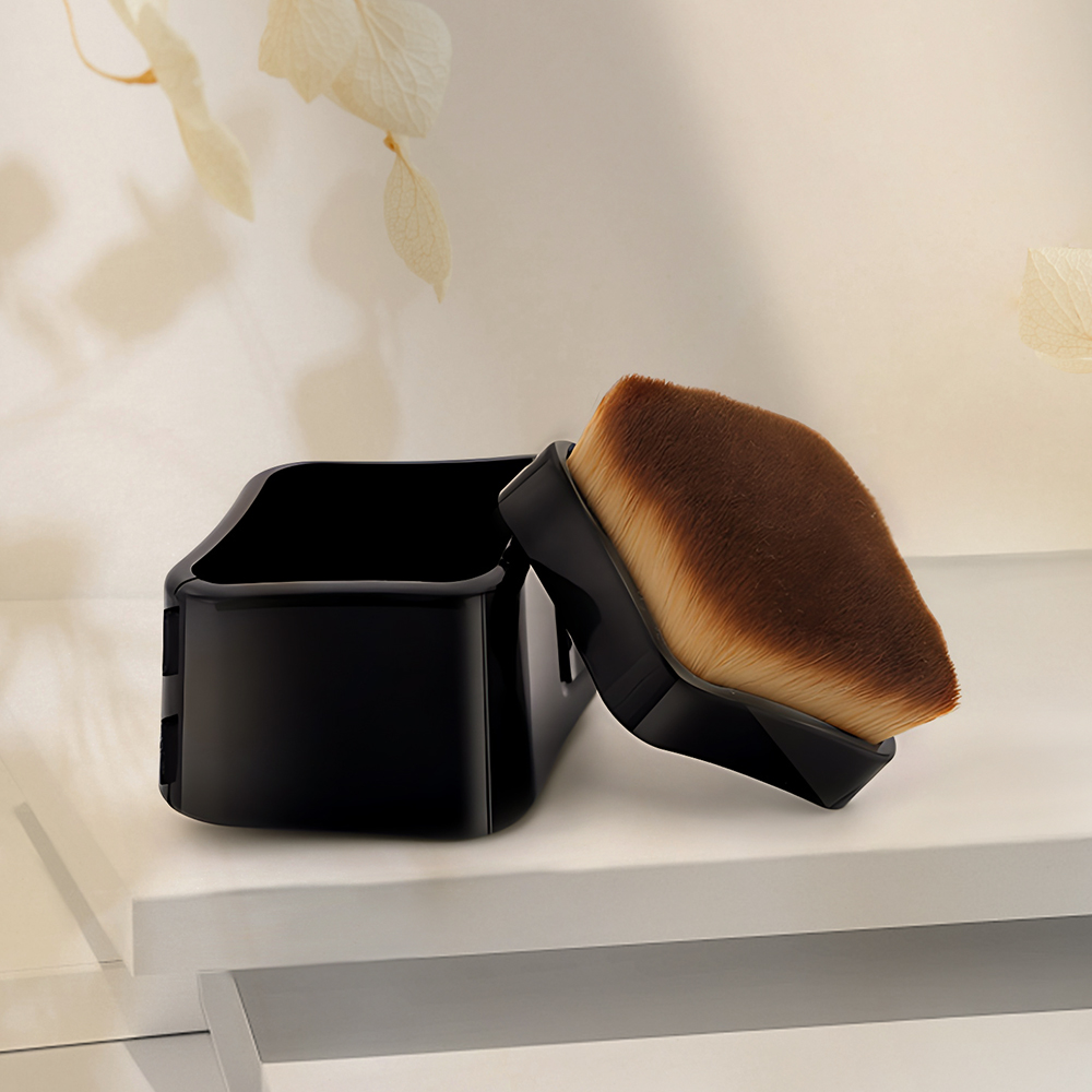 Single Square Black Flat Top Makeup brush Portable Liquid Travel Face Foundation Brushes with Case