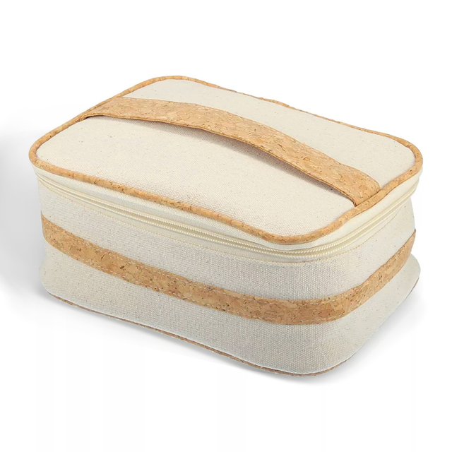 Cork Handle Zipper Toilet Bag