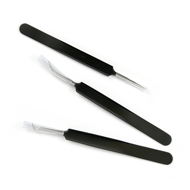 Black Stainless Steel Eyelash Tweezers Set