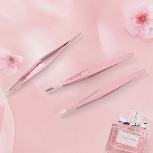 Stainless Steel Slant Eyebrow Tweezers Pink