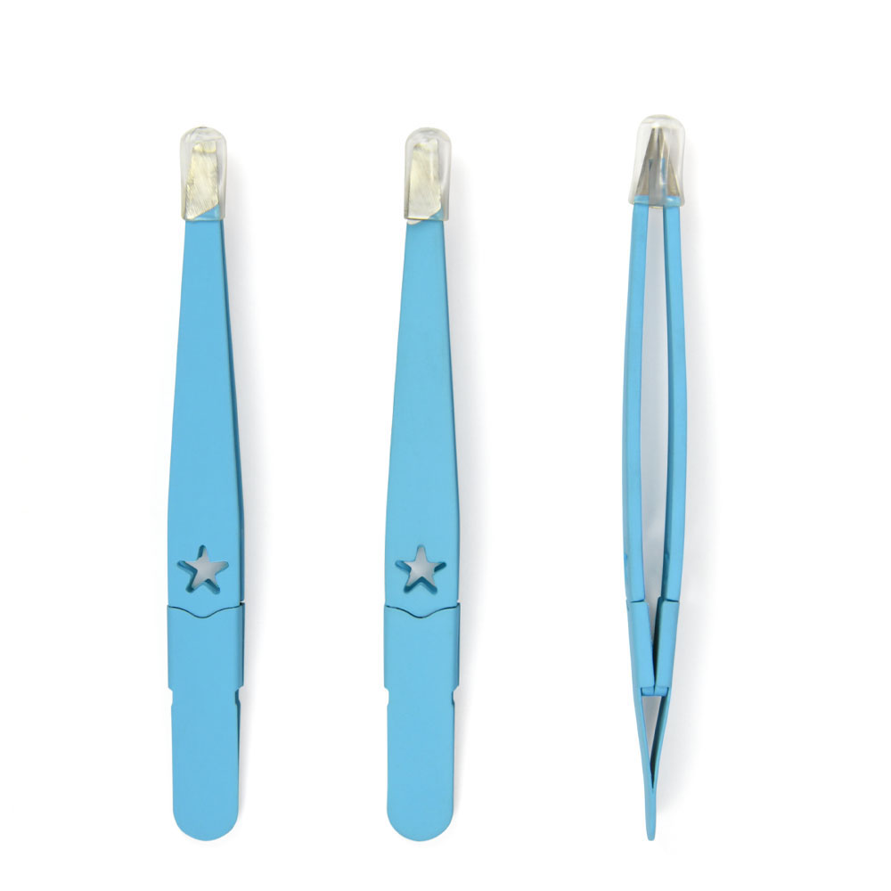3PCS Set Sky Blue Stainless Steel Eyebrow Tweezers