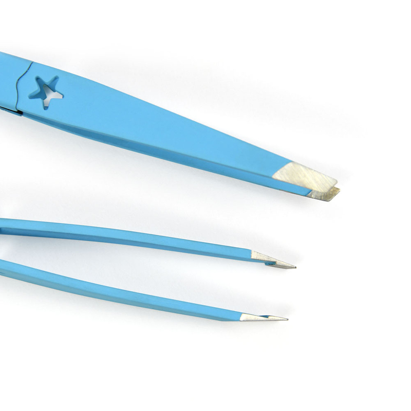 Sky Blue Stainless Steel Eyebrow Tweezers Set 