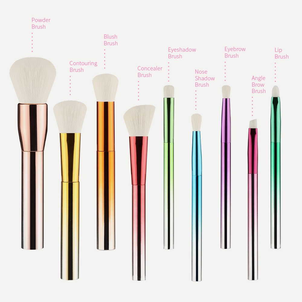 Gradient Rainbow Color 9pcs Makeup Brush Set