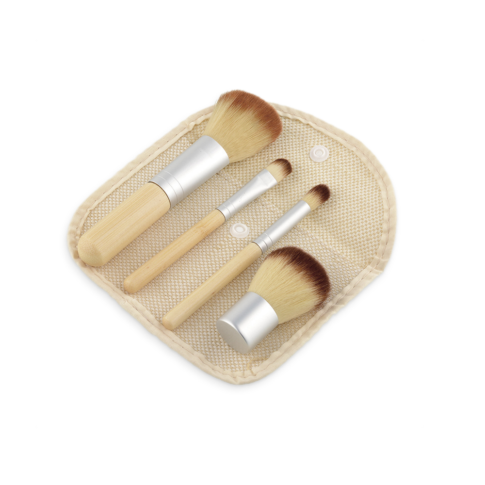 4pcs Bamboo Handle Makeup Brush Set with Bag