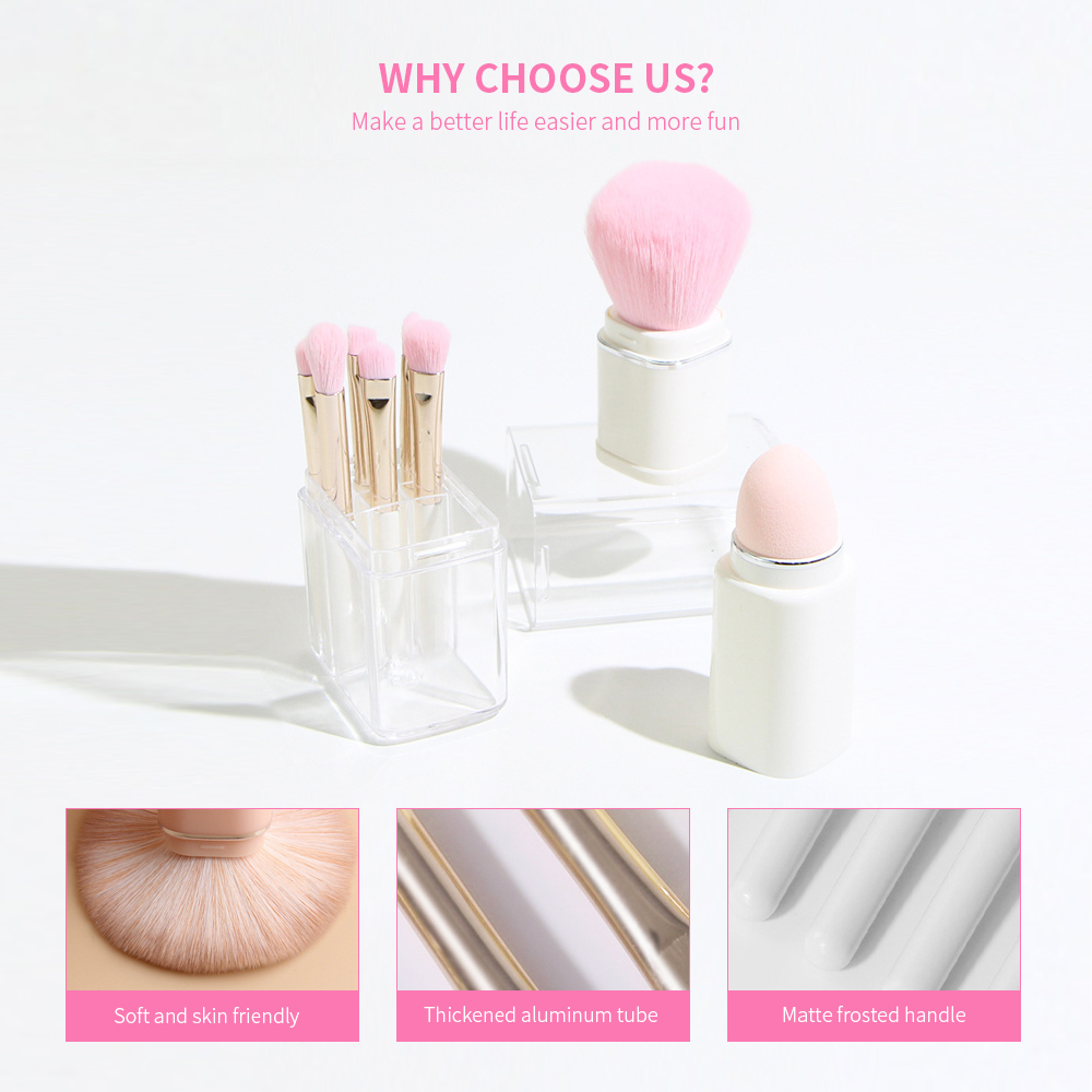 Mini Makeup Brush Set with Clear Plastic Storage Box