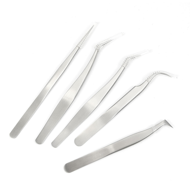 5pcs Stainless Steel Straight Eyelash Tweezers