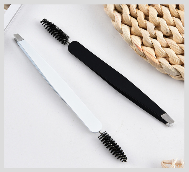 Stainless Steel Eyebrow Tweezers With Hair Brush