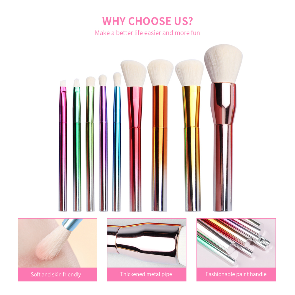 Gradient Rainbow Color 9pcs Makeup Brush Set