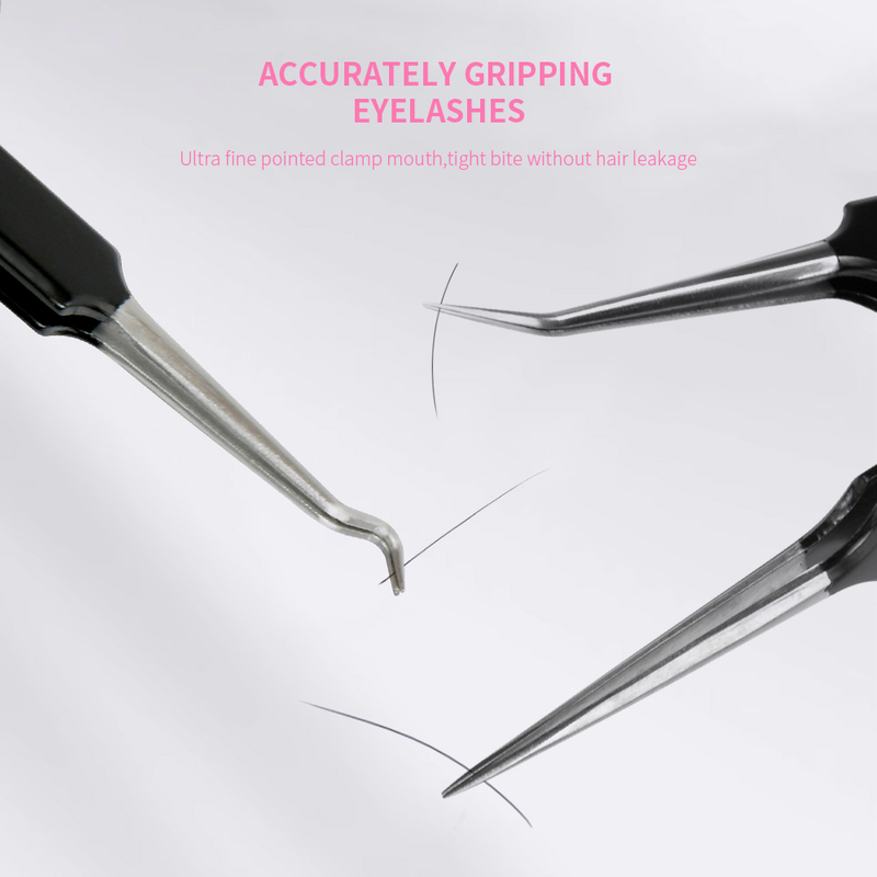 Black Stainless Steel Eyelash Tweezers Set