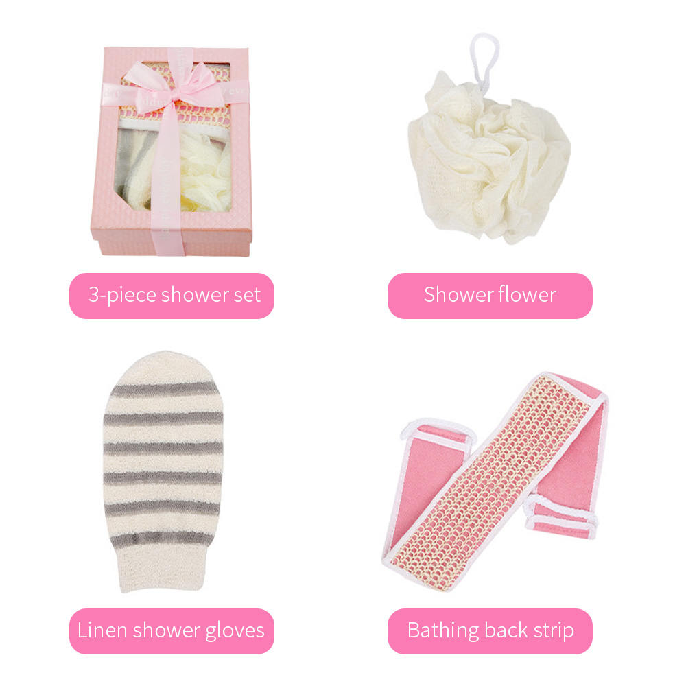 Body Scrubs Bath Ball Sponge Lovely Pink Bath Gift Set