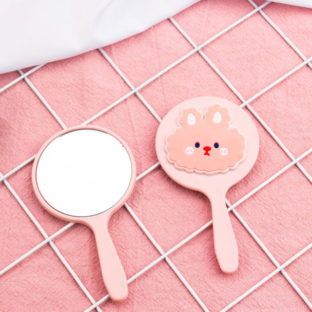 Round Cute Pink Handheld Mirror