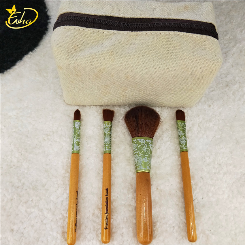 4 PCS Wooden Handle Makeup Brush Set
