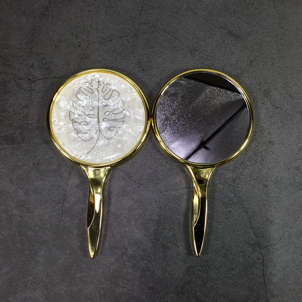 Leaf Pattern Portable Round Hand Mirror