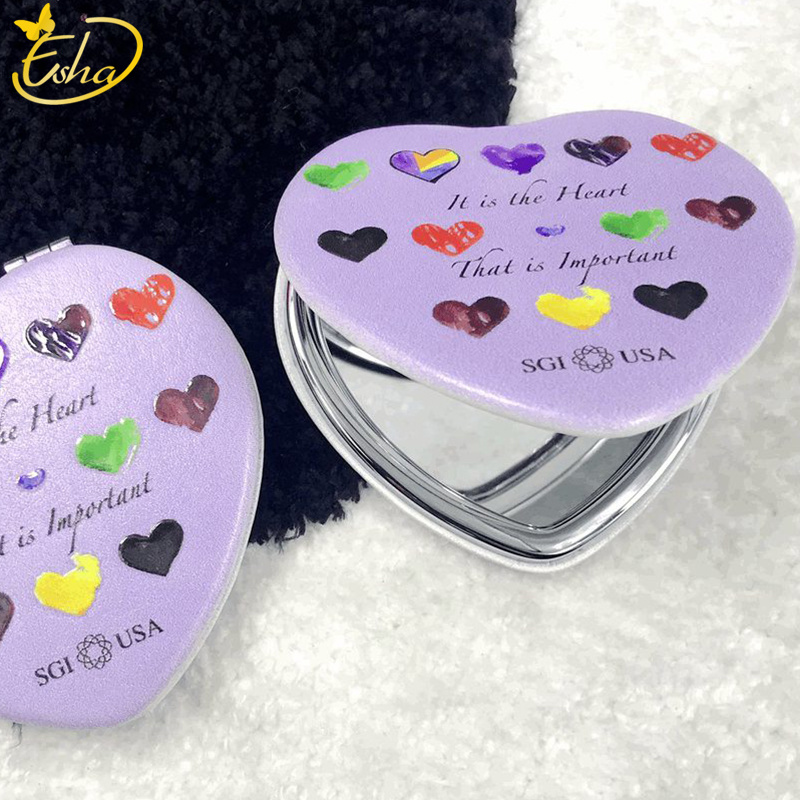 Heart Love Double Pink Cheap Magnifying Compact Cosmetic Mirror