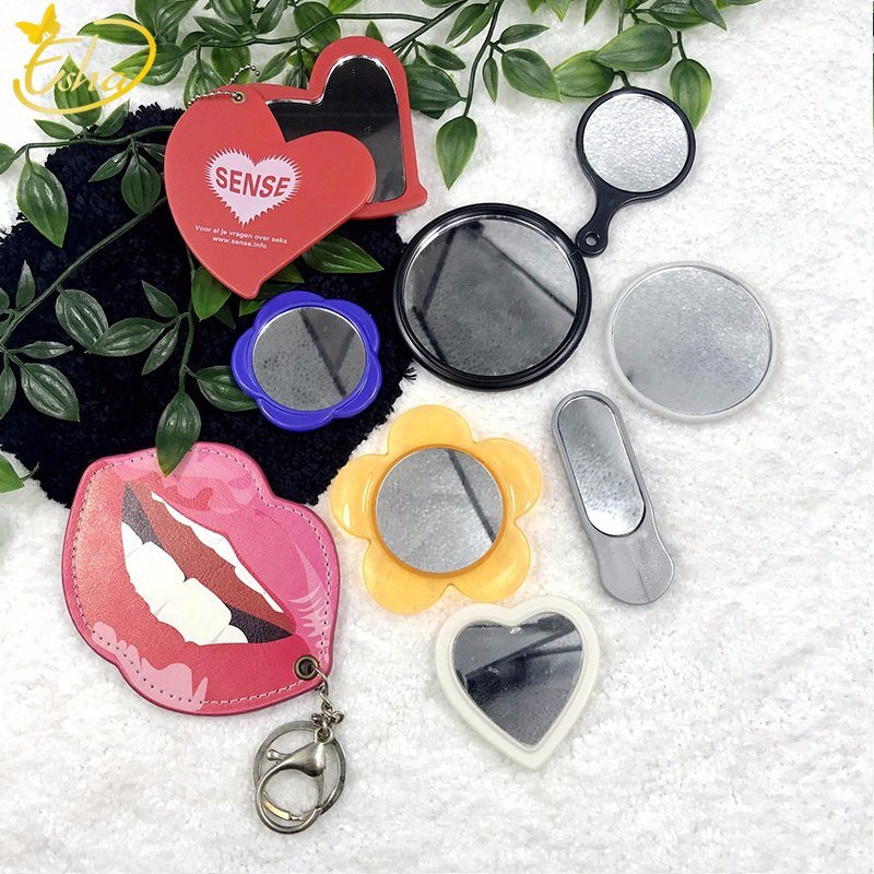 Pink Lip Shape Acrylic Single Cosmetic Mirror with Key-Chain Ring