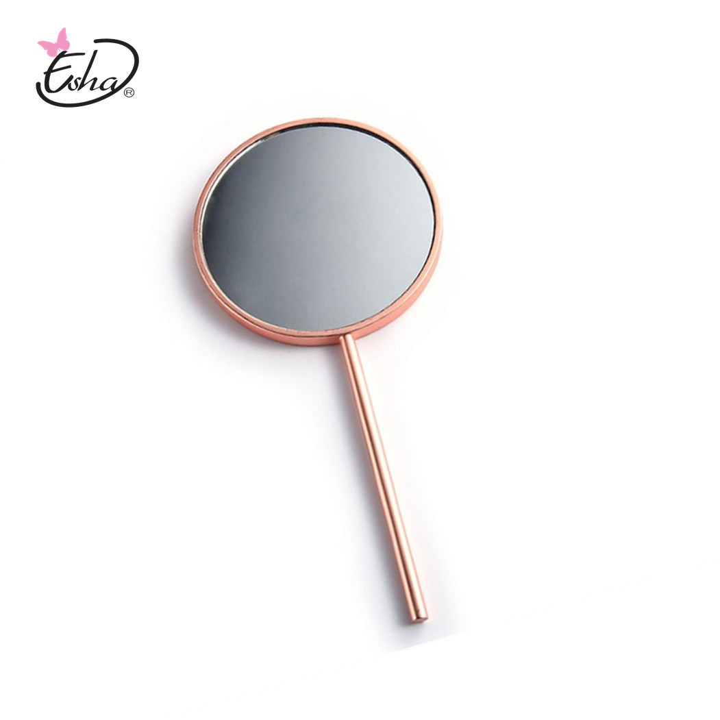 Metal Handle Makeup Mirror Round Leather Case Mirror
