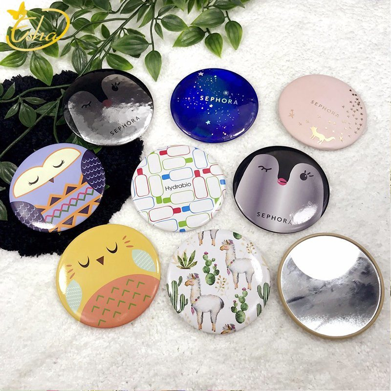 Japanese Compartments Mini Round Metal Pill Box Mirror