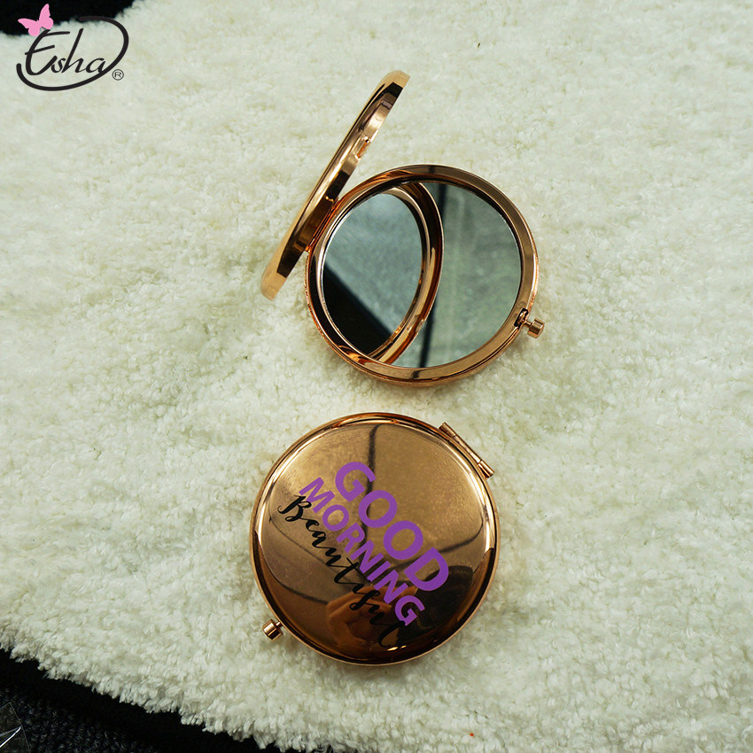 Double-Sided Curved Portable Golden Makeup Folding Mirror
