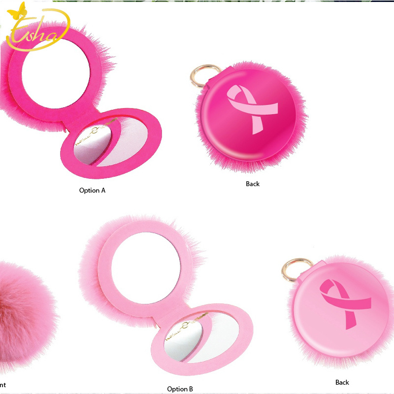 Double Sided Fur Pocket Mirror With Keychain