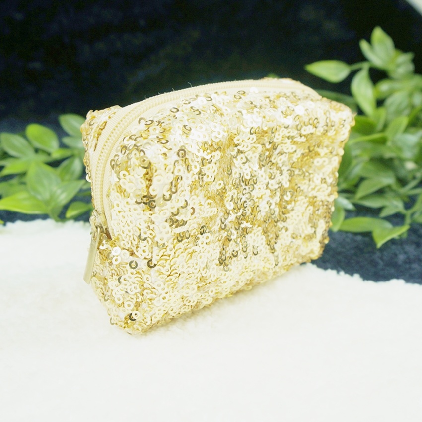 Fashion Gold Sequin Fabric Makeup Bag Handbag Ladies Bag