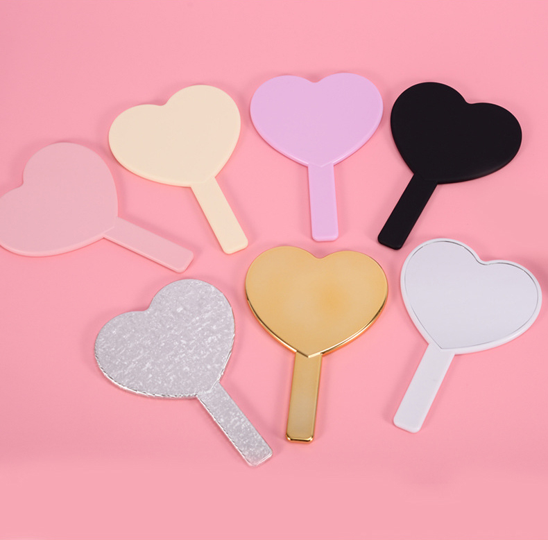 Heart Shaped Cute Pink Handheld Mirror