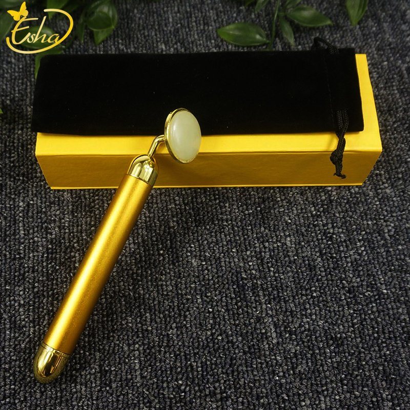 Beauty Bar 24K Golden Pulse 3D Roller Facial Massager with Jade
