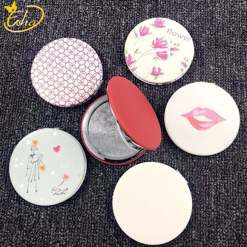 Foldable Round Shaped PU Leather Makeup Mirror for Customized