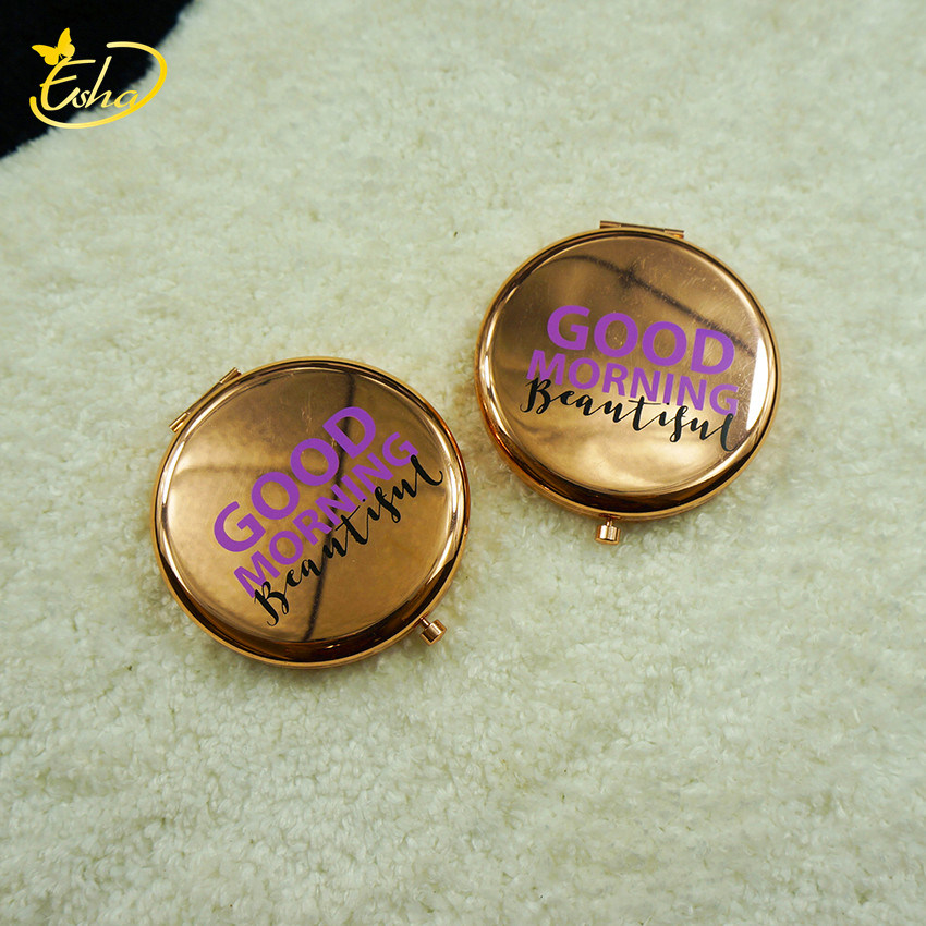 Double-Sided Curved Portable Golden Makeup Folding Mirror