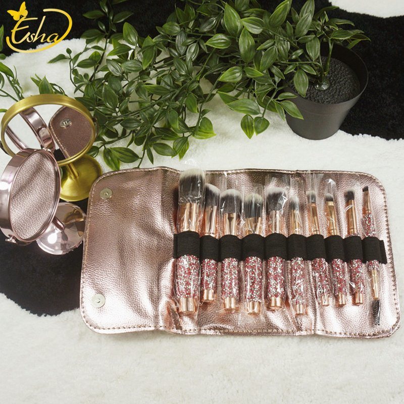 New Design Pink 10 PCS Powder Blush Foundation Eyelash Face Brush Set with Bag