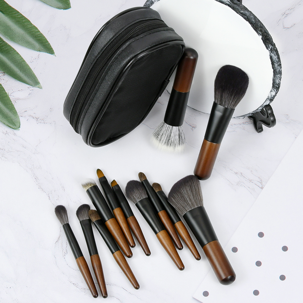 12 Pcs Portable Blush Loose Powder Eyeshadow Travel Makeup Brushes Set With Cosmetics Bags