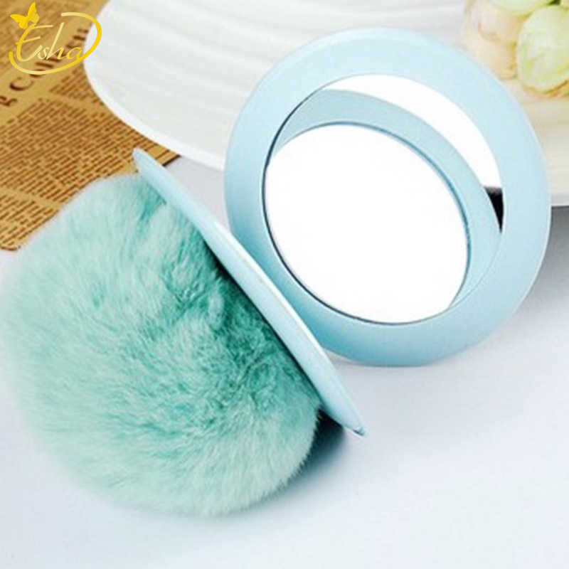 Double Sided Fur Pocket Mirror With Keychain