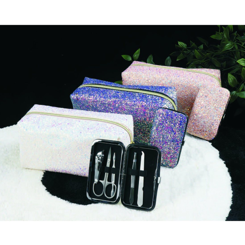 Pink Stripe Printed Cosmetic Bag