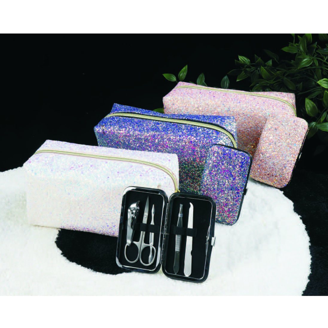 Pink Stripe Printed Cosmetic Bag