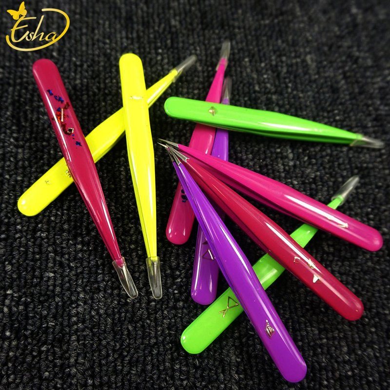 Epoxy Colorful Eyelashes Extensions Eyebrow Tweezer