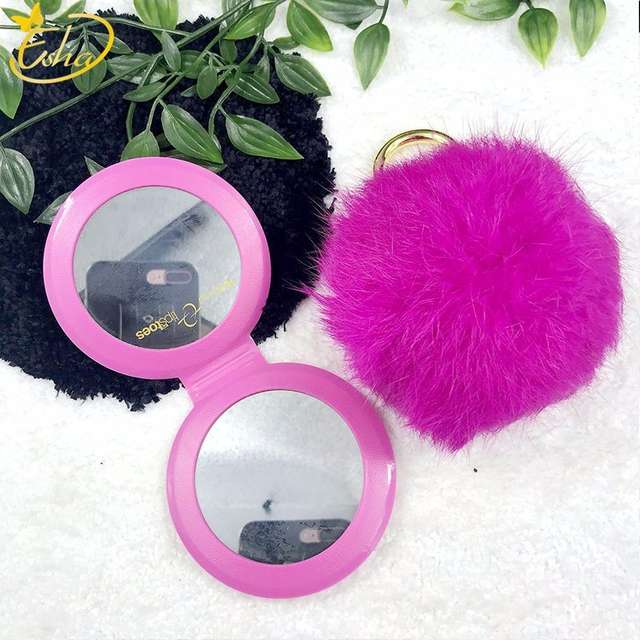 Double Sided Fur Pocket Mirror With Keychain