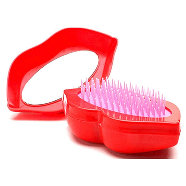 Lip Shape Hair Brush With Mirror