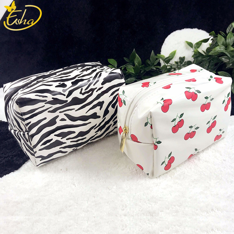 Pink Stripe Printed Cosmetic Bag