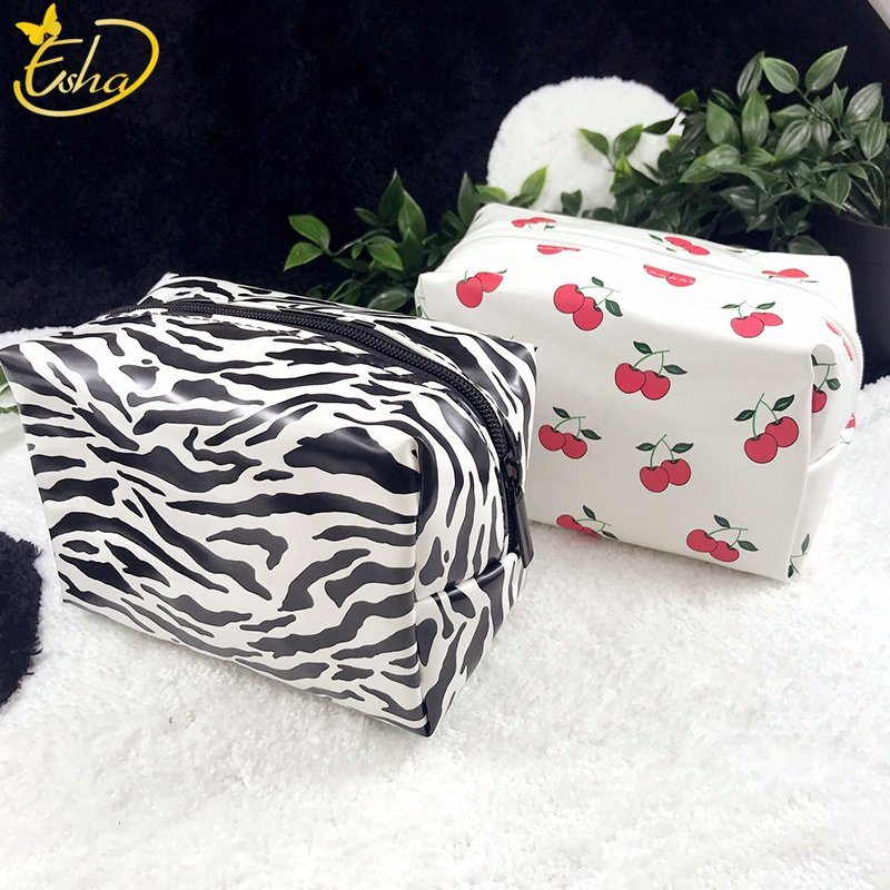 Pink Stripe Printed Cosmetic Bag